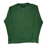 True Religion Ribbed Knit Henley Long Sleeve T-Shirt - XL Green Cotton