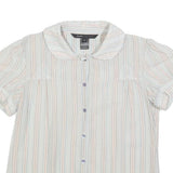 MARC JACOBS Womens Blue Striped Shirt Short Sleeve Button Neck S Cotton