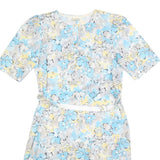 Womens Blue Cream Floral Day Dress Polyester Short Sleeve M Lightweight Summer