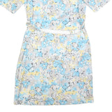 Womens Blue Cream Floral Day Dress Polyester Short Sleeve M Lightweight Summer