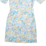 Womens Blue Cream Floral Day Dress Polyester Short Sleeve M Lightweight Summer