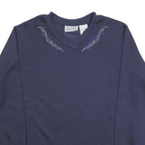JACLYN SMITH Womens Blue V-Neck Sweatshirt L Embroidered Detail