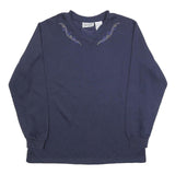 JACLYN SMITH Womens Blue V-Neck Sweatshirt L Embroidered Detail