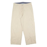 FRANTICO Womens Cotton Blend Beige Relaxed Wide-Leg Trousers W34 L27 Casual Zip