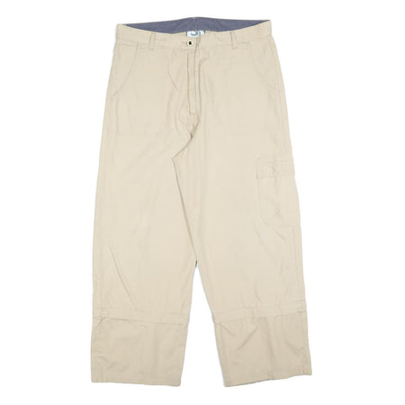 FRANTICO Womens Cotton Blend Beige Relaxed Wide-Leg Trousers W34 L27 Casual Zip