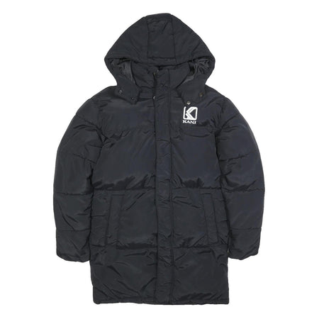 KARL KANI Mens Black Polyester Zip Hooded Puffer Jacket S Lightweight Winter