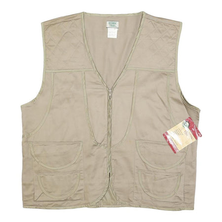 OZARK TRAIL Mens Beige Cotton Zip Vest XL Woven Utility Outdoor Pocket