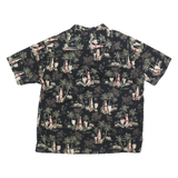 ST JOHNS BAY Mens Black Cotton 2XL Hawaiian Shirt Tropical Print Relaxed Fit