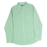 CHAPS Mens Green & White Check Shirt L Button-Down Collar Long Sleeve Cotton