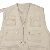 Mens Beige Cotton Blend Zip Up Utility Jacket L Multi Pocket Sleeveless Casual
