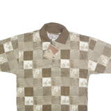 BLUE JEANS Mens Beige & Brown Check Short Sleeve Polo Shirt M Casual