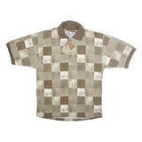 BLUE JEANS Mens Beige & Brown Check Short Sleeve Polo Shirt M Casual