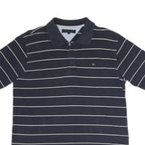 TOMMY HILFIGER Mens Navy Blue & White Striped Short Sleeve Polo Shirt L Classic
