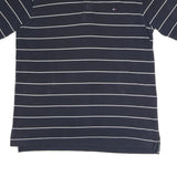 TOMMY HILFIGER Mens Navy Blue & White Striped Short Sleeve Polo Shirt L Classic
