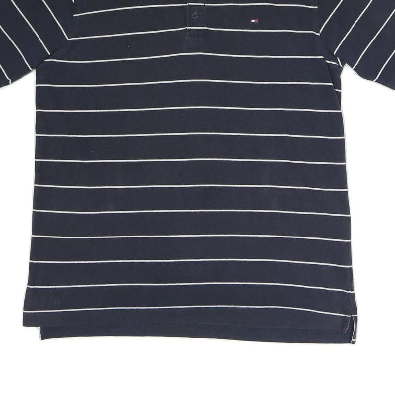 TOMMY HILFIGER Mens Navy Blue & White Striped Short Sleeve Polo Shirt L Classic