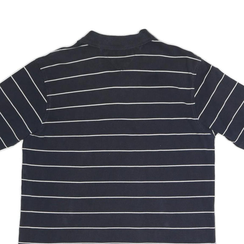 TOMMY HILFIGER Mens Navy Blue & White Striped Short Sleeve Polo Shirt L Classic