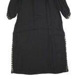 ZARA Womens Black Day Woven Plain 3/4 Sleeve Midi L Dress Embellished