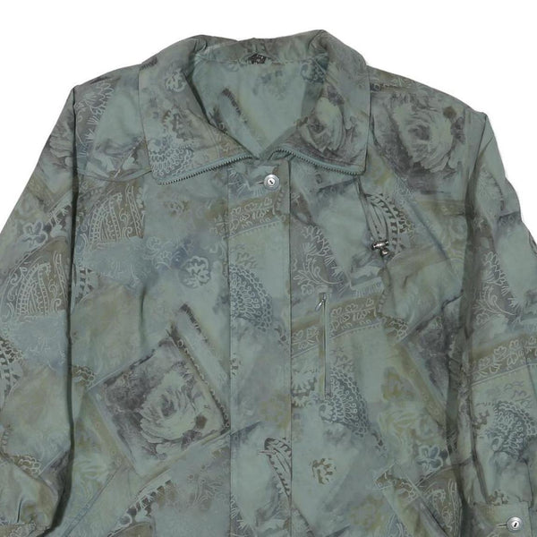 Womens Blue Grey Abstract Pattern Button Jacket XL Polyester Blend Casual