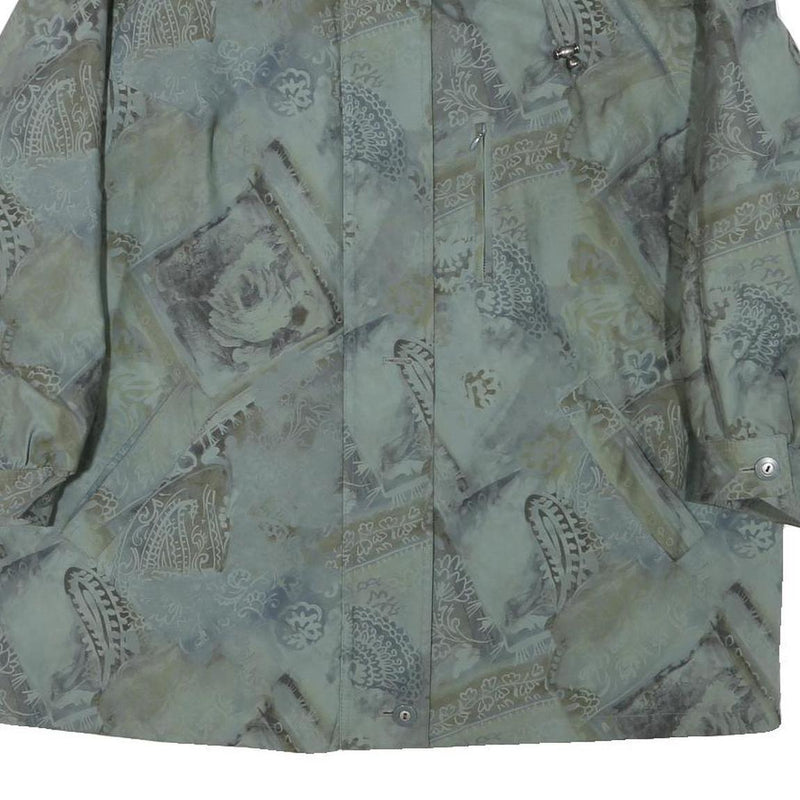 Womens Blue Grey Abstract Pattern Button Jacket XL Polyester Blend Casual