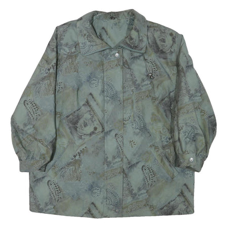 Womens Blue Grey Abstract Pattern Button Jacket XL Polyester Blend Casual