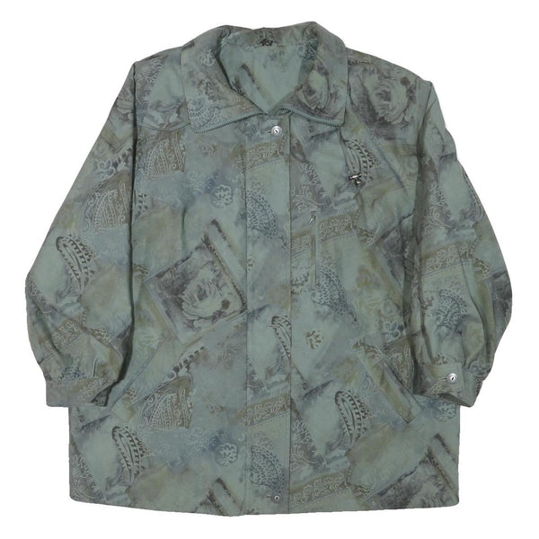 Womens Blue Grey Abstract Pattern Button Jacket XL Polyester Blend Casual