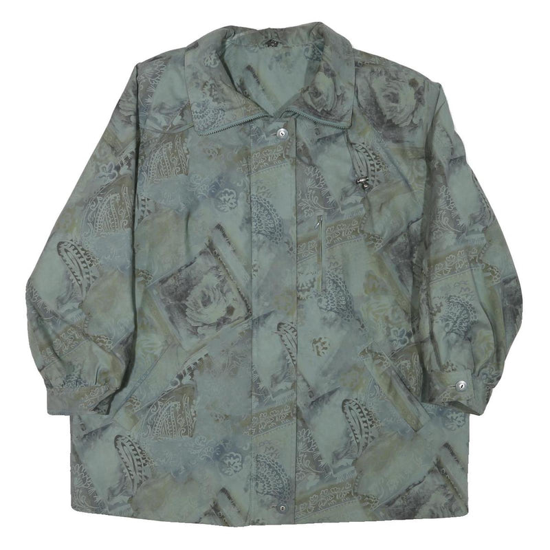 Womens Blue Grey Abstract Pattern Button Jacket XL Polyester Blend Casual