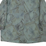 Womens Blue Grey Abstract Pattern Button Jacket XL Polyester Blend Casual