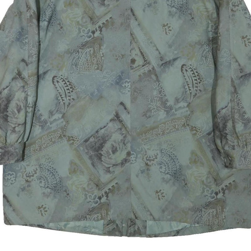 Womens Blue Grey Abstract Pattern Button Jacket XL Polyester Blend Casual