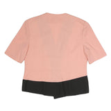 Womens Pink & Black Button Polyester Blend Jacket L Short Sleeve Colourblock