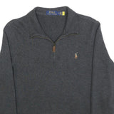 POLO RALPH LAUREN Mens Grey Jumper Cotton Pullover V-Neck S Classic Zip Knitwear