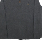 POLO RALPH LAUREN Mens Grey Jumper Cotton Pullover V-Neck S Classic Zip Knitwear