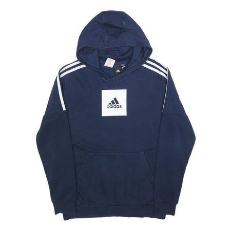 ADIDAS Boys Navy Blue Cotton Blend Hoodie 15-16Y Pullover Sports Sweatshirt