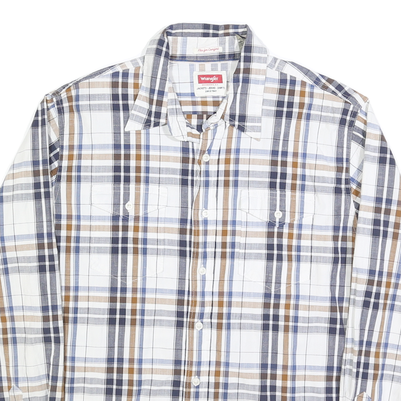WRANGLER Mens Blue & Beige Plaid Shirt L Classic Cotton Button Down Casual