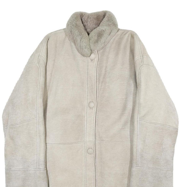 Womens Beige Shearling Button Jacket L Soft Warm Cozy Winter Wear