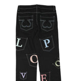 SWIDES Womens Black Regular Jeans Denim W34 L33 Colourful Patchwork Straight Leg