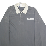REEBOK Mens Grey White Raiders Long Sleeve Plain XL Cotton Sports Polo Shirt