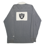 REEBOK Mens Grey White Raiders Long Sleeve Plain XL Cotton Sports Polo Shirt