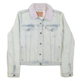 LEVI'S Womens Blue White Cotton Blend Sherpa Collar Jacket XL Denim Trucker