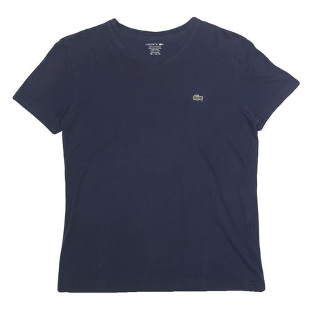 LACOSTE Mens Navy Blue Cotton Blend V-Neck T-Shirt XS Classic Fit Casual