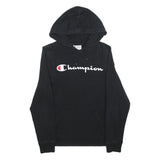 CHAMPION Mens Black Pullover Hoodie S Cotton Blend Logo Sweatshirt