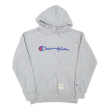 CHAMPION Mens Grey Hoodie S Embroidered Logo Cotton Blend Pullover
