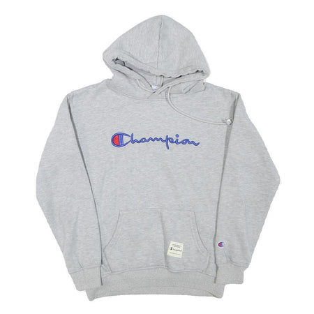 CHAMPION Mens Grey Hoodie S Embroidered Logo Cotton Blend Pullover