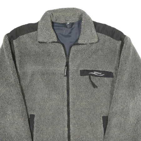WIKLAND Mens Grey Sherpa Fleece Zip Jacket S Polyester Blend Casual Outdoor Warm