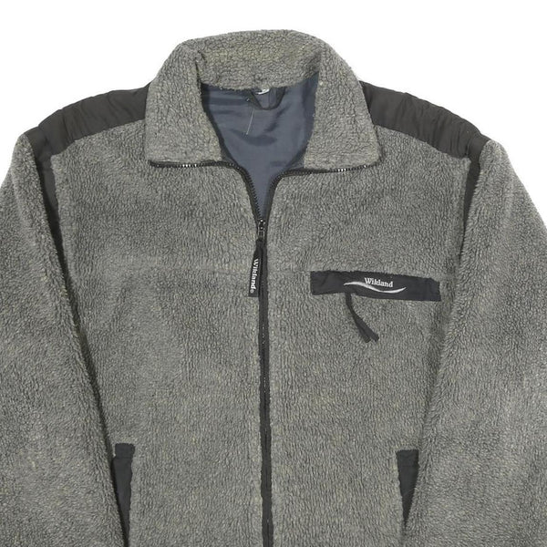 WIKLAND Mens Grey Sherpa Fleece Zip Jacket S Polyester Blend Casual Outdoor Warm