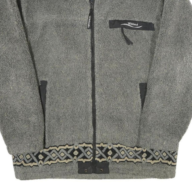 WIKLAND Mens Grey Sherpa Fleece Zip Jacket S Polyester Blend Casual Outdoor Warm