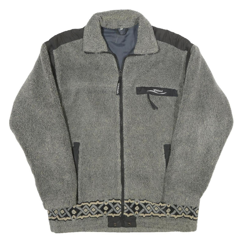 WIKLAND Mens Grey Sherpa Fleece Zip Jacket S Polyester Blend Casual Outdoor Warm