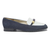 BALLY Womens Navy & White Leather Loafer Shoes UK 5 Classic Stylish Low Heel