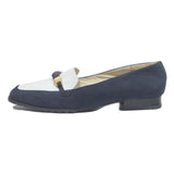 BALLY Womens Navy & White Leather Loafer Shoes UK 5 Classic Stylish Low Heel
