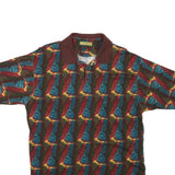 J GARCIA Mens Red & Blue Abstract Print Short Sleeve Polo Shirt L Cotton Blend