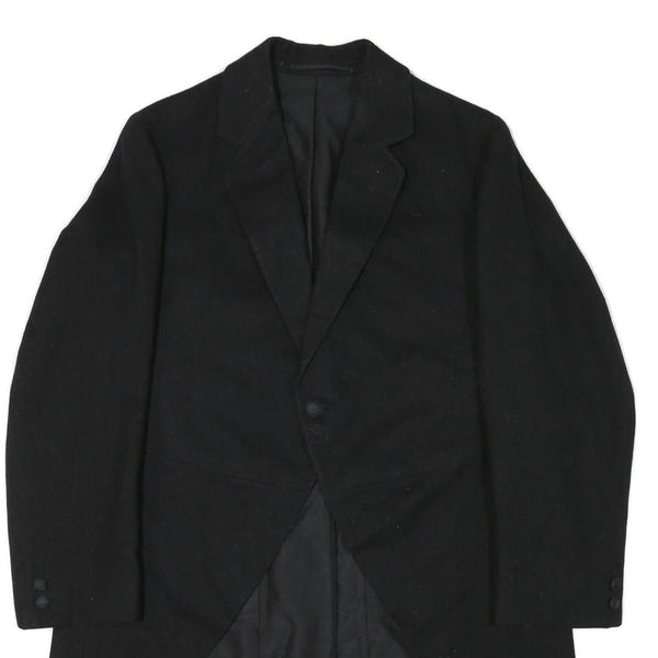 Mens Black Wool Blend Tailcoat Jacket M Classic Button Closure Formal Suit